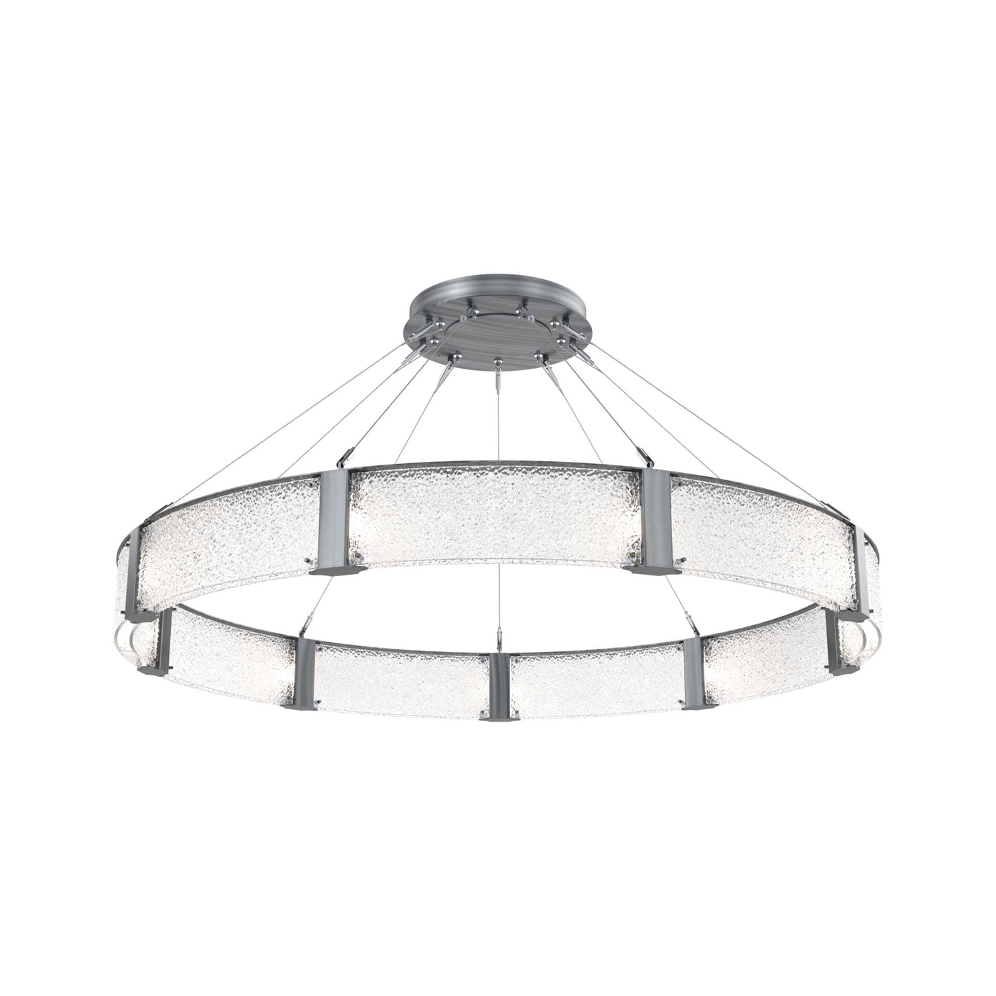 Parallel Ring LED Chandelier in Gunmetal/Crystal Rimelight Blown Glass (60-Inch).