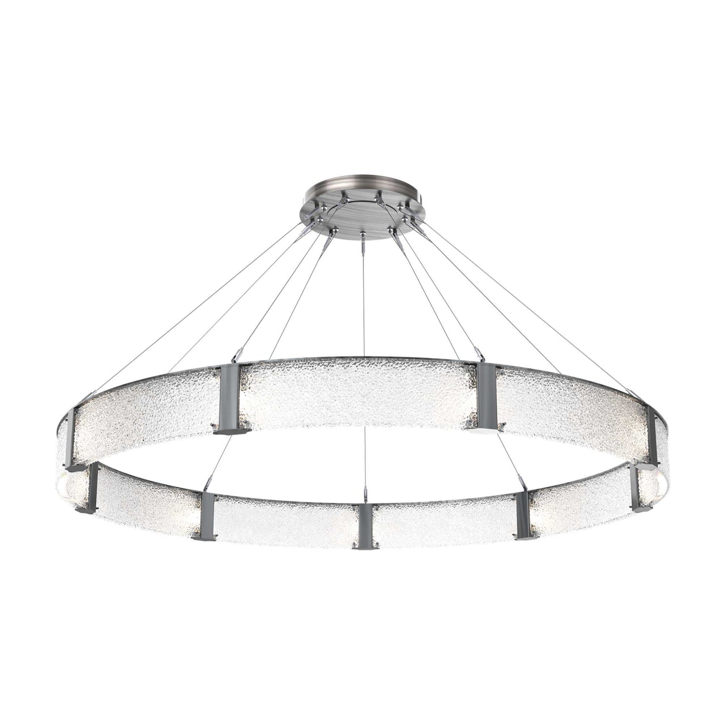 Parallel Ring LED Chandelier in Gunmetal/Crystal Rimelight Blown Glass (72-Inch).
