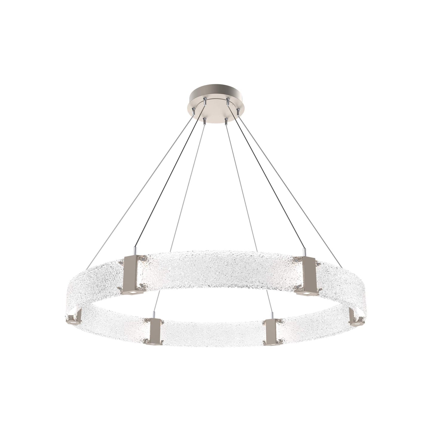 Parallel Ring LED Chandelier in Beige Silver/Crystal Rimelight Blown Glass (48-Inch).