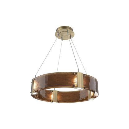 Parallel Ring LED Chandelier in Heritage Brass/Bronze Granite Blown Glass (23.9-Inch).