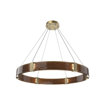 Parallel Ring LED Chandelier in Heritage Brass/Bronze Granite Blown Glass (48-Inch).