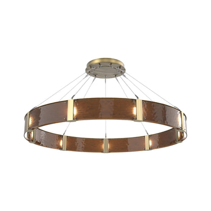 Parallel Ring LED Chandelier in Heritage Brass/Bronze Granite Blown Glass (60-Inch).