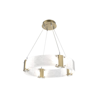 Parallel Ring LED Chandelier in Heritage Brass/Clear Granite Blown Glass (23.9-Inch).