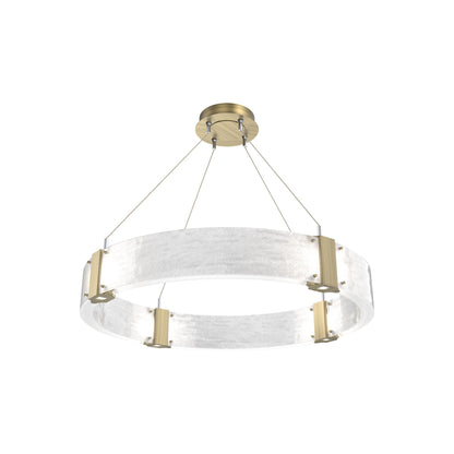 Parallel Ring LED Chandelier in Heritage Brass/Clear Granite Blown Glass (32.6-Inch).