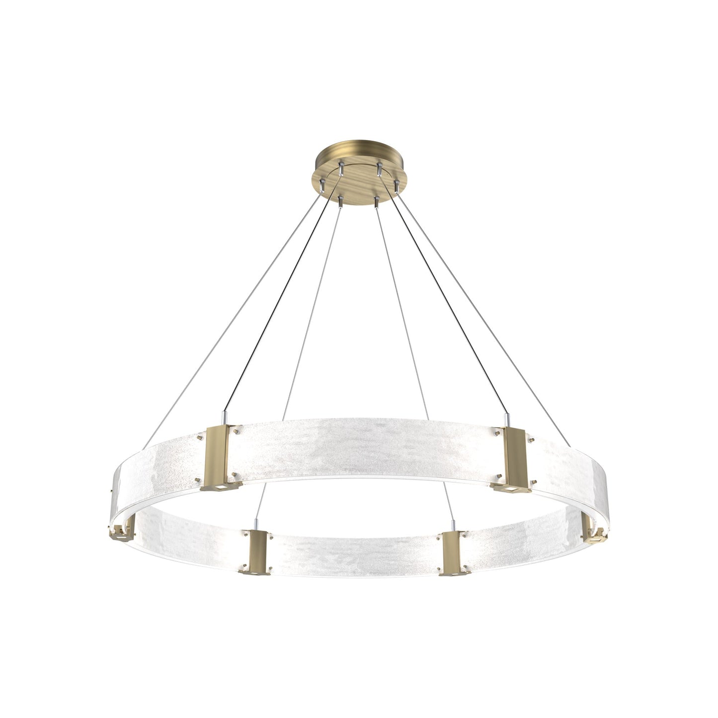 Parallel Ring LED Chandelier in Heritage Brass/Clear Granite Blown Glass (48-Inch).