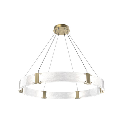 Parallel Ring LED Chandelier in Heritage Brass/Clear Granite Blown Glass (48-Inch).