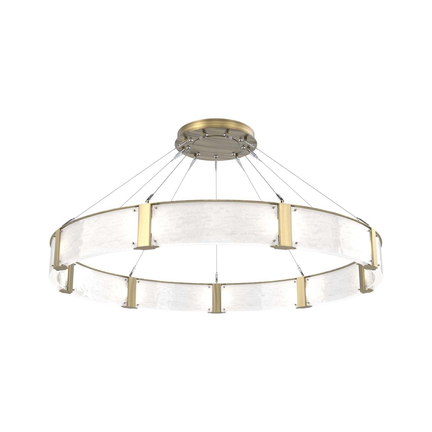 Parallel Ring LED Chandelier in Heritage Brass/Clear Granite Blown Glass (60-Inch).