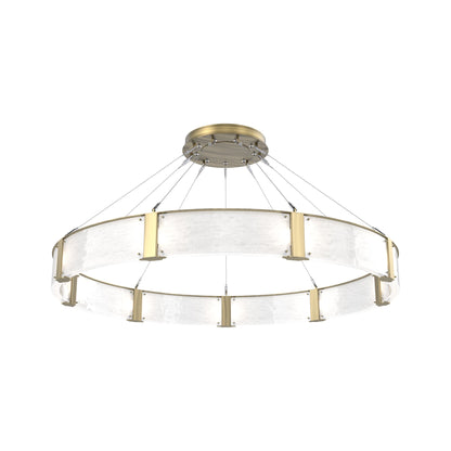 Parallel Ring LED Chandelier in Heritage Brass/Clear Granite Blown Glass (60-Inch).