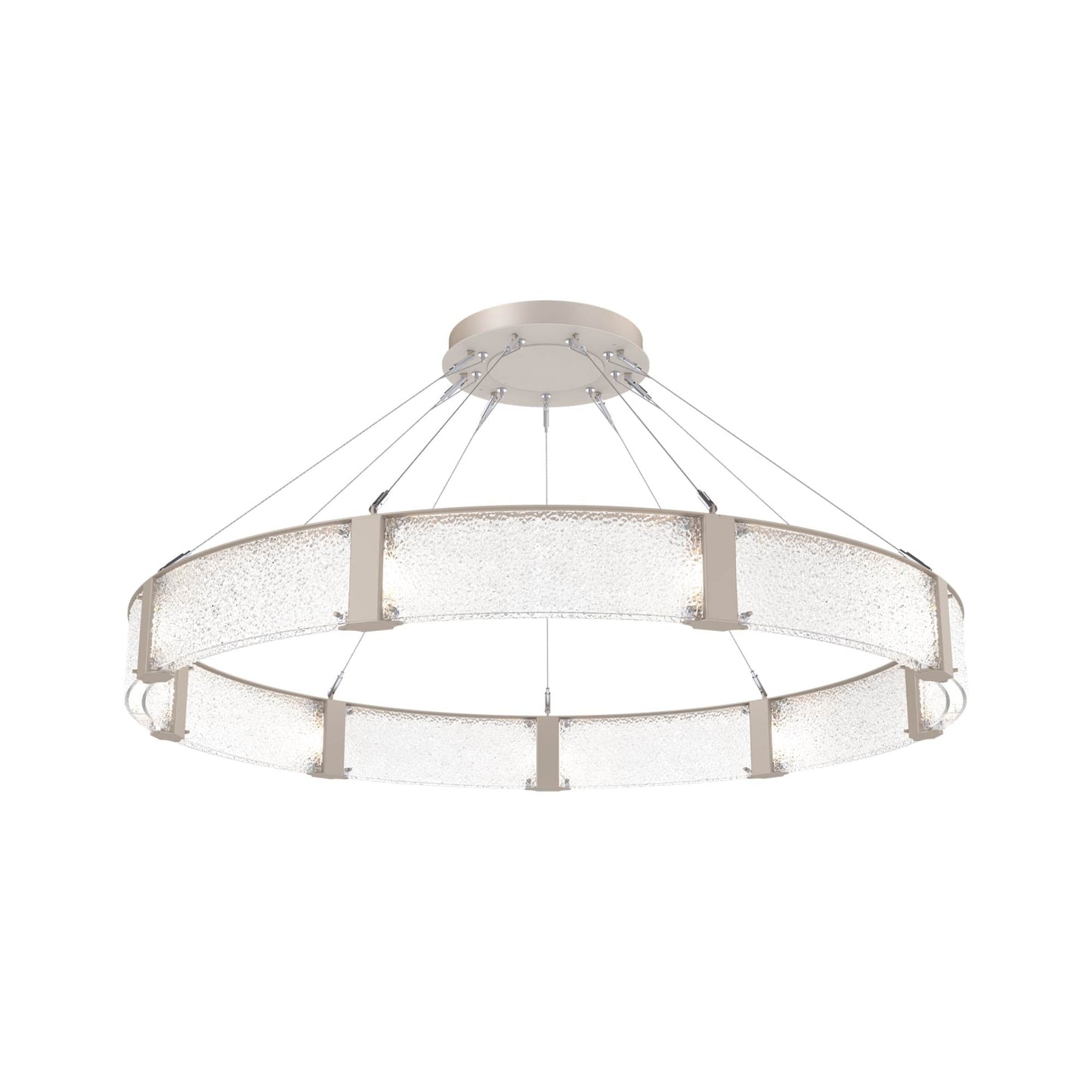 Parallel Ring LED Chandelier in Beige Silver/Crystal Rimelight Blown Glass (60-Inch).