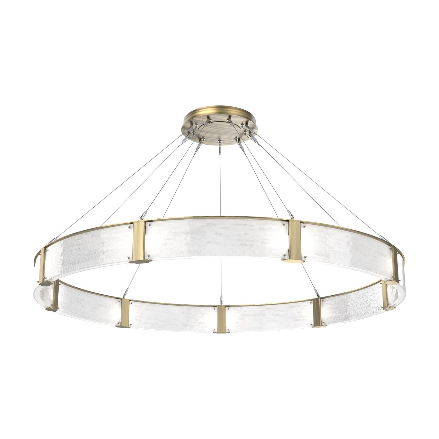 Parallel Ring LED Chandelier in Heritage Brass/Clear Granite Blown Glass (72-Inch).