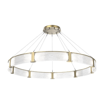Parallel Ring LED Chandelier in Heritage Brass/Clear Granite Blown Glass (72-Inch).