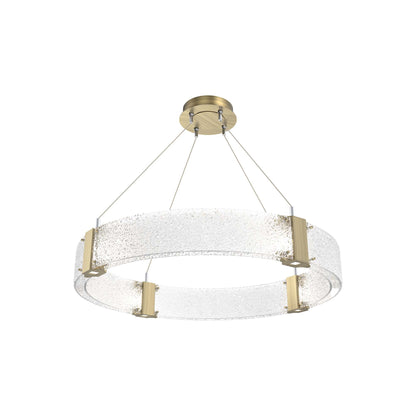 Parallel Ring LED Chandelier in Heritage Brass/Crystal Rimelight Blown Glass (32.6-Inch).