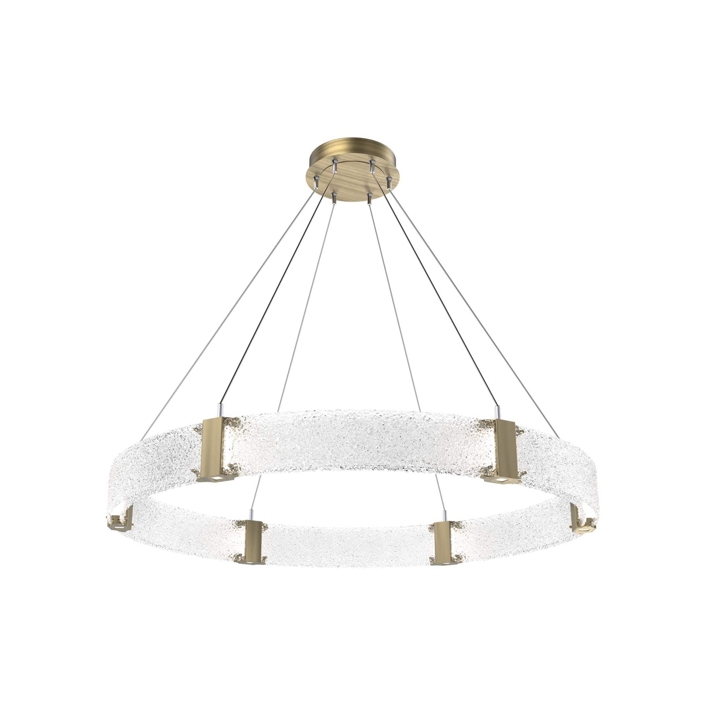Parallel Ring LED Chandelier in Heritage Brass/Crystal Rimelight Blown Glass (48-Inch).
