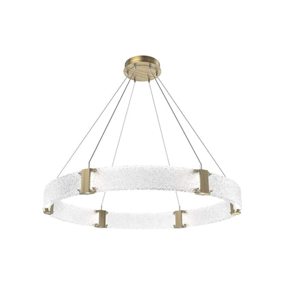 Parallel Ring LED Chandelier in Heritage Brass/Crystal Rimelight Blown Glass (48-Inch).