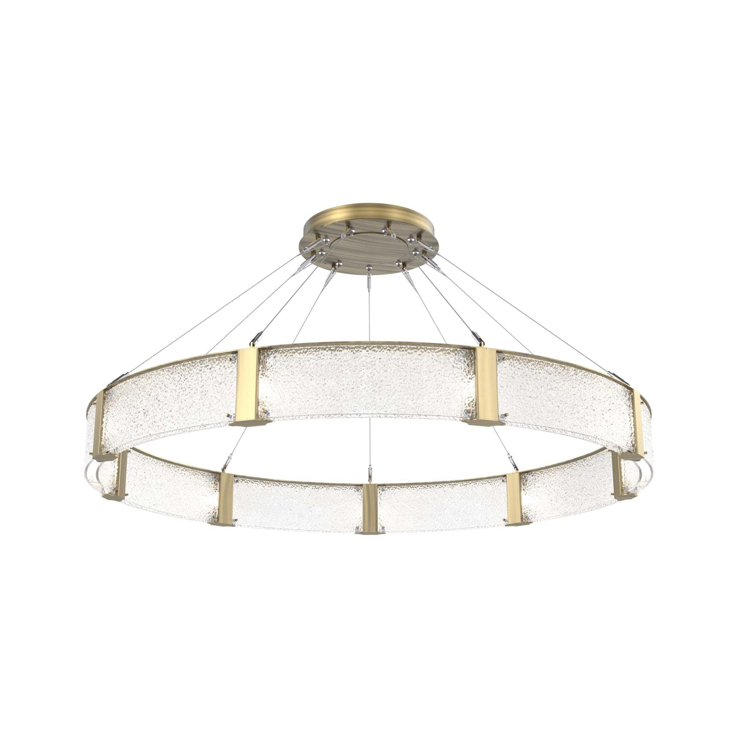 Parallel Ring LED Chandelier in Heritage Brass/Crystal Rimelight Blown Glass (60-Inch).