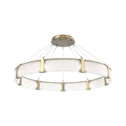 Parallel Ring LED Chandelier in Heritage Brass/Crystal Rimelight Blown Glass (60-Inch).