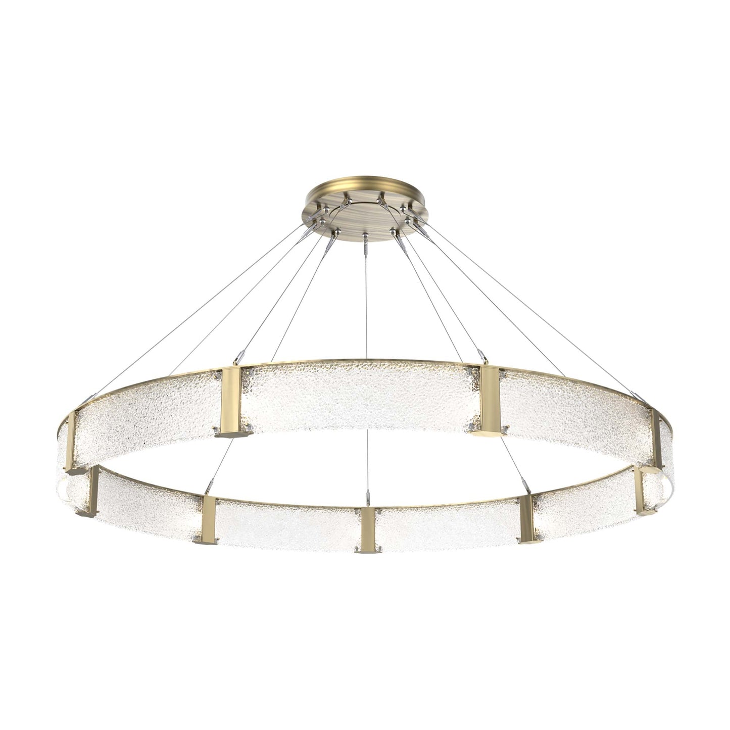 Parallel Ring LED Chandelier in Heritage Brass/Crystal Rimelight Blown Glass (72-Inch).