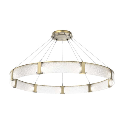 Parallel Ring LED Chandelier in Heritage Brass/Crystal Rimelight Blown Glass (72-Inch).