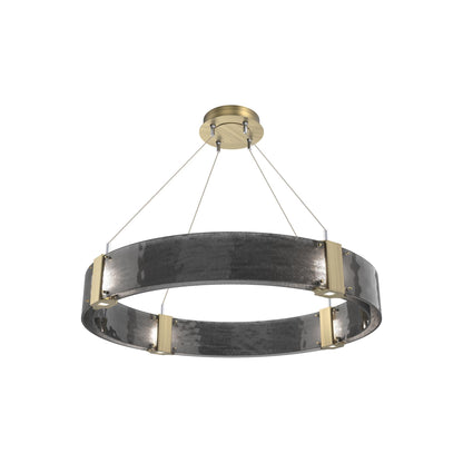 Parallel Ring LED Chandelier in Heritage Brass/Smoke Granite Blown Glass (32.6-Inch).
