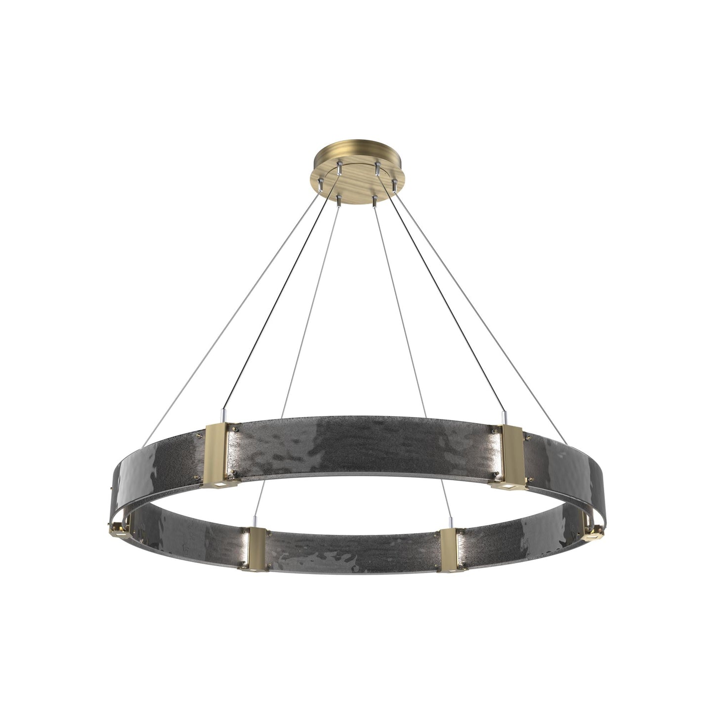 Parallel Ring LED Chandelier in Heritage Brass/Smoke Granite Blown Glass (48-Inch).