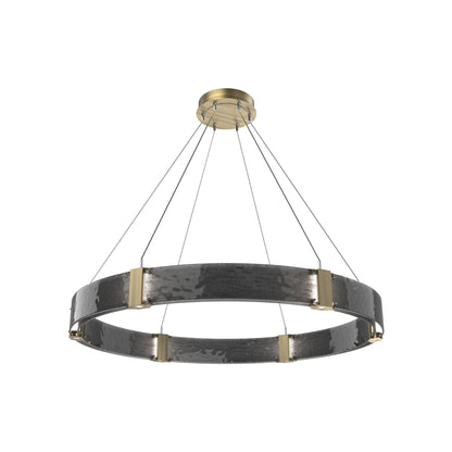 Parallel Ring LED Chandelier in Heritage Brass/Smoke Granite Blown Glass (48-Inch).