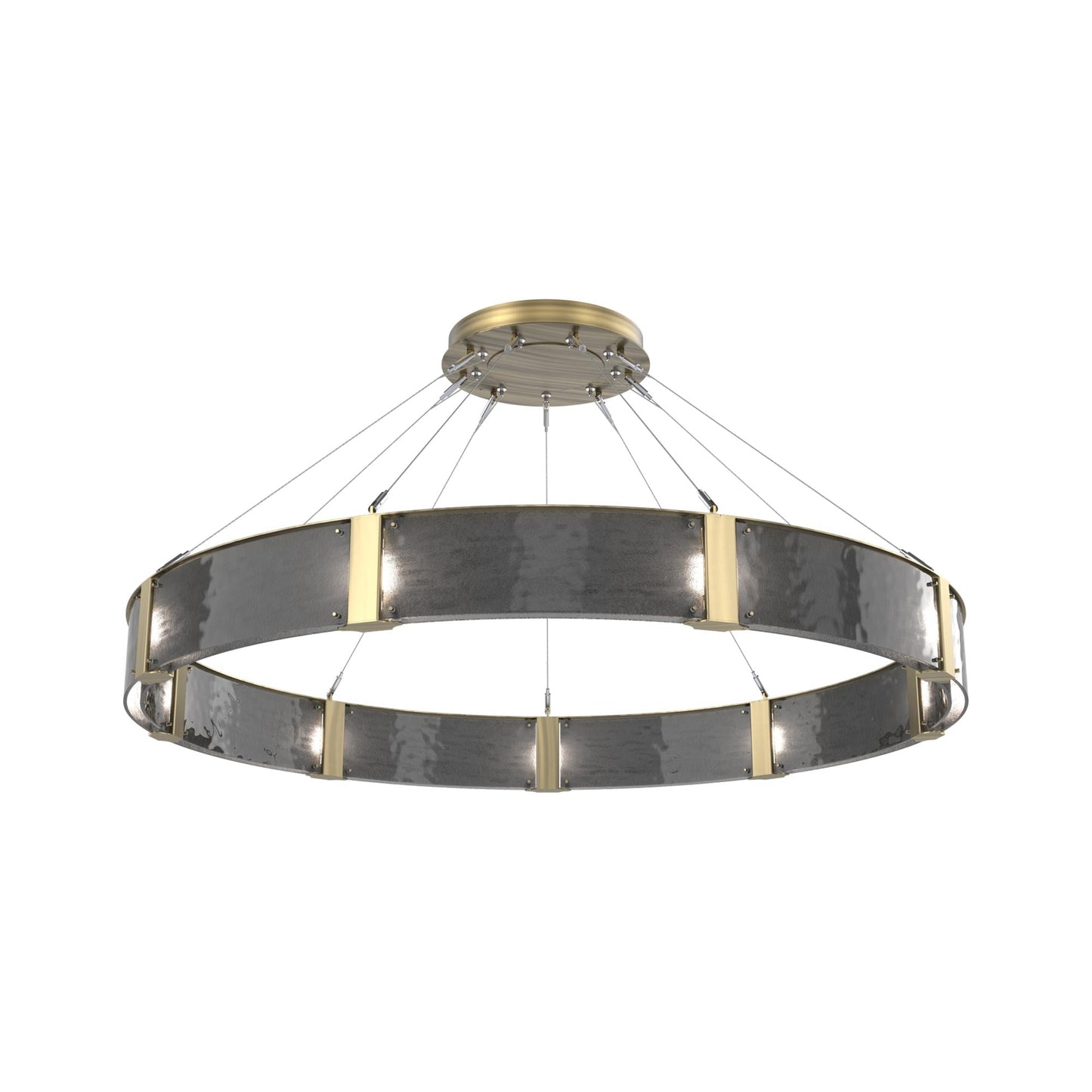 Parallel Ring LED Chandelier in Heritage Brass/Smoke Granite Blown Glass (60-Inch).