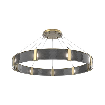 Parallel Ring LED Chandelier in Heritage Brass/Smoke Granite Blown Glass (60-Inch).