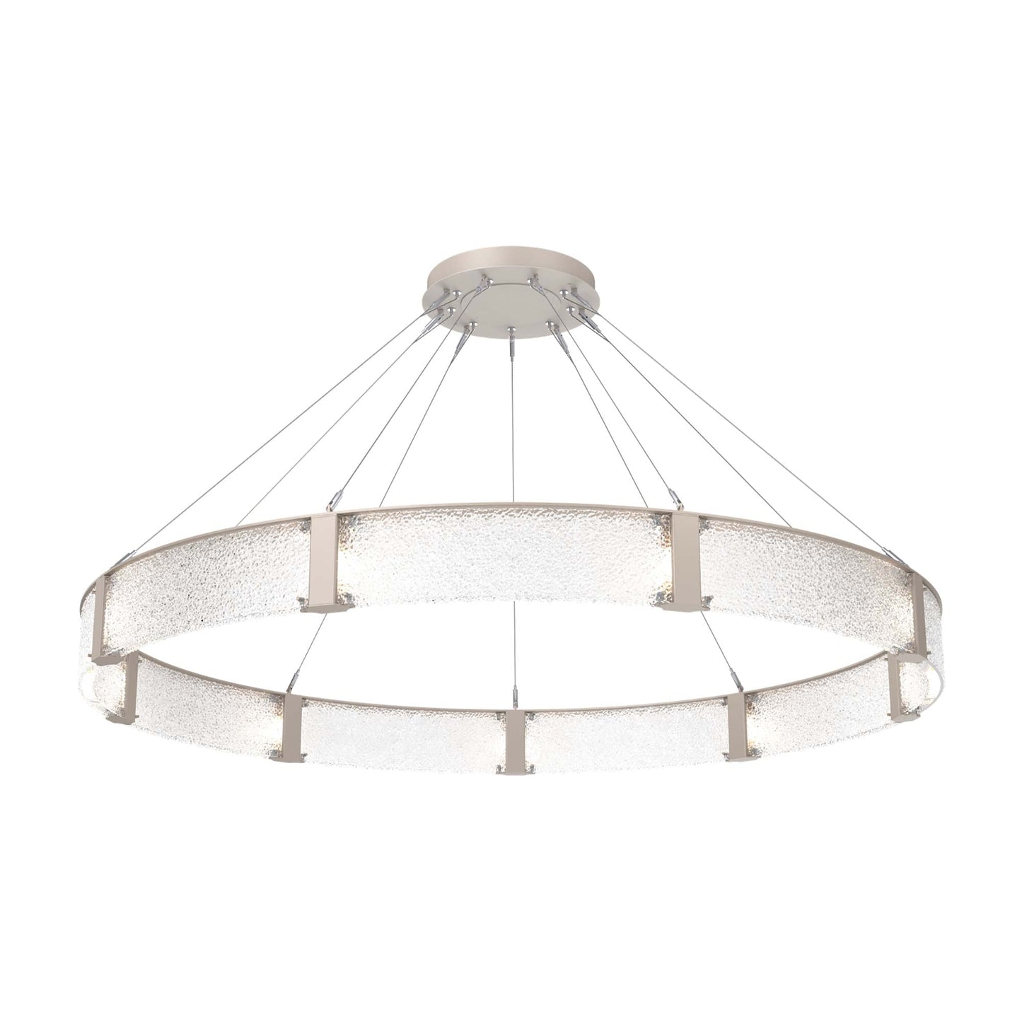 Parallel Ring LED Chandelier in Beige Silver/Crystal Rimelight Blown Glass (72-Inch).