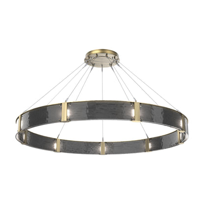 Parallel Ring LED Chandelier in Heritage Brass/Smoke Granite Blown Glass (72-Inch).