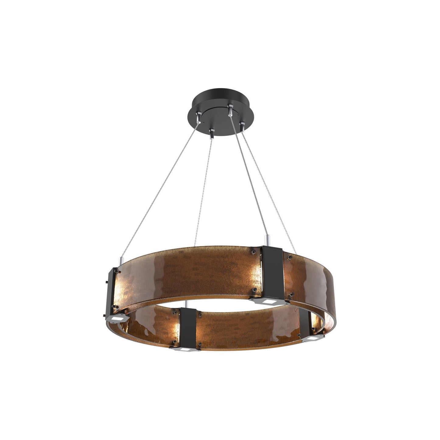 Parallel Ring LED Chandelier in Matte Black/Bronze Granite Blown Glass (23.9-Inch).