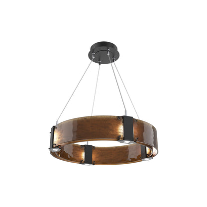 Parallel Ring LED Chandelier in Matte Black/Bronze Granite Blown Glass (23.9-Inch).