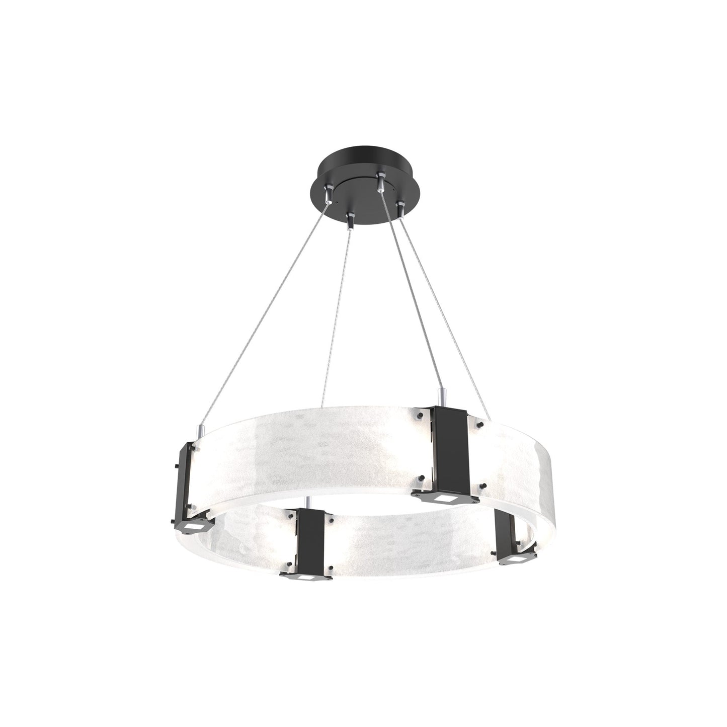 Parallel Ring LED Chandelier in Matte Black/Clear Granite Blown Glass (23.9-Inch).