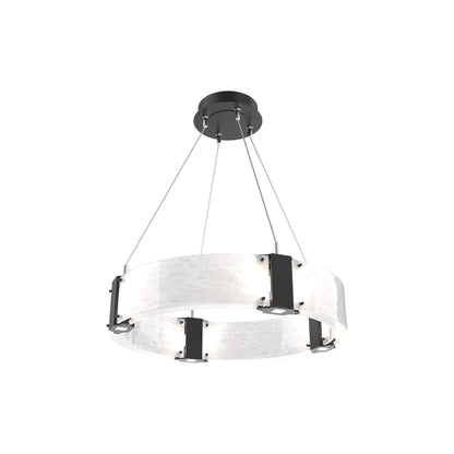 Parallel Ring LED Chandelier in Matte Black/Clear Granite Blown Glass (23.9-Inch).