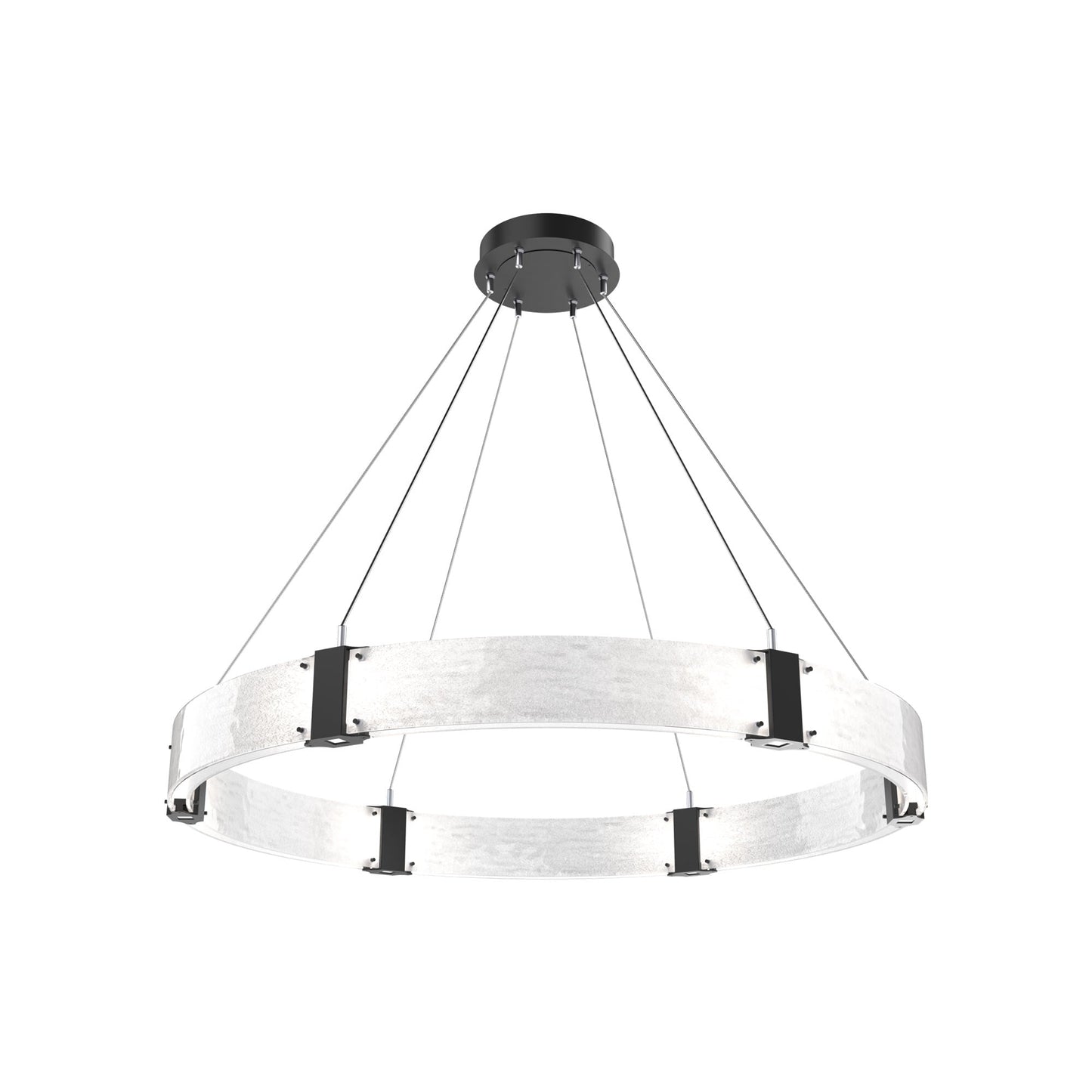 Parallel Ring LED Chandelier in Matte Black/Clear Granite Blown Glass (48-Inch).