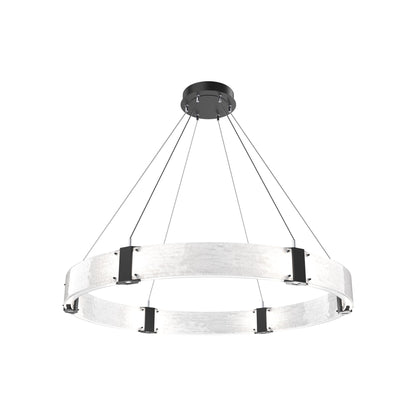 Parallel Ring LED Chandelier in Matte Black/Clear Granite Blown Glass (48-Inch).