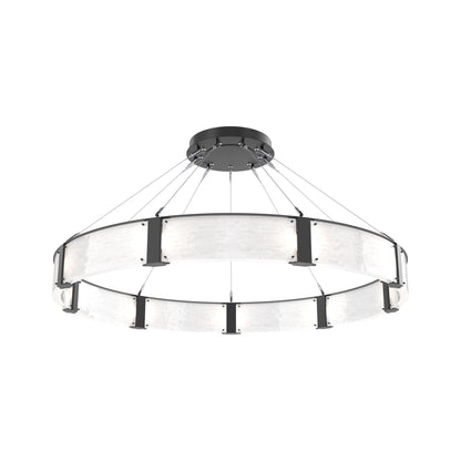 Parallel Ring LED Chandelier in Matte Black/Clear Granite Blown Glass (60-Inch).