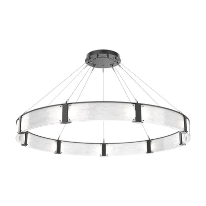 Parallel Ring LED Chandelier in Matte Black/Clear Granite Blown Glass (72-Inch).