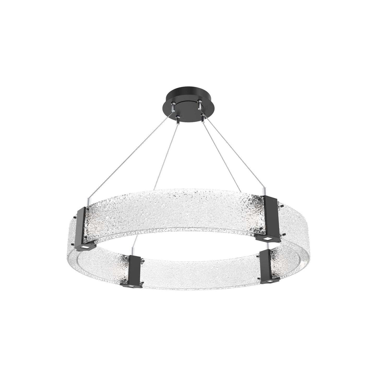 Parallel Ring LED Chandelier in Matte Black/Crystal Rimelight Blown Glass (32.6-Inch).