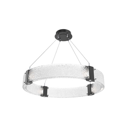 Parallel Ring LED Chandelier in Matte Black/Crystal Rimelight Blown Glass (32.6-Inch).