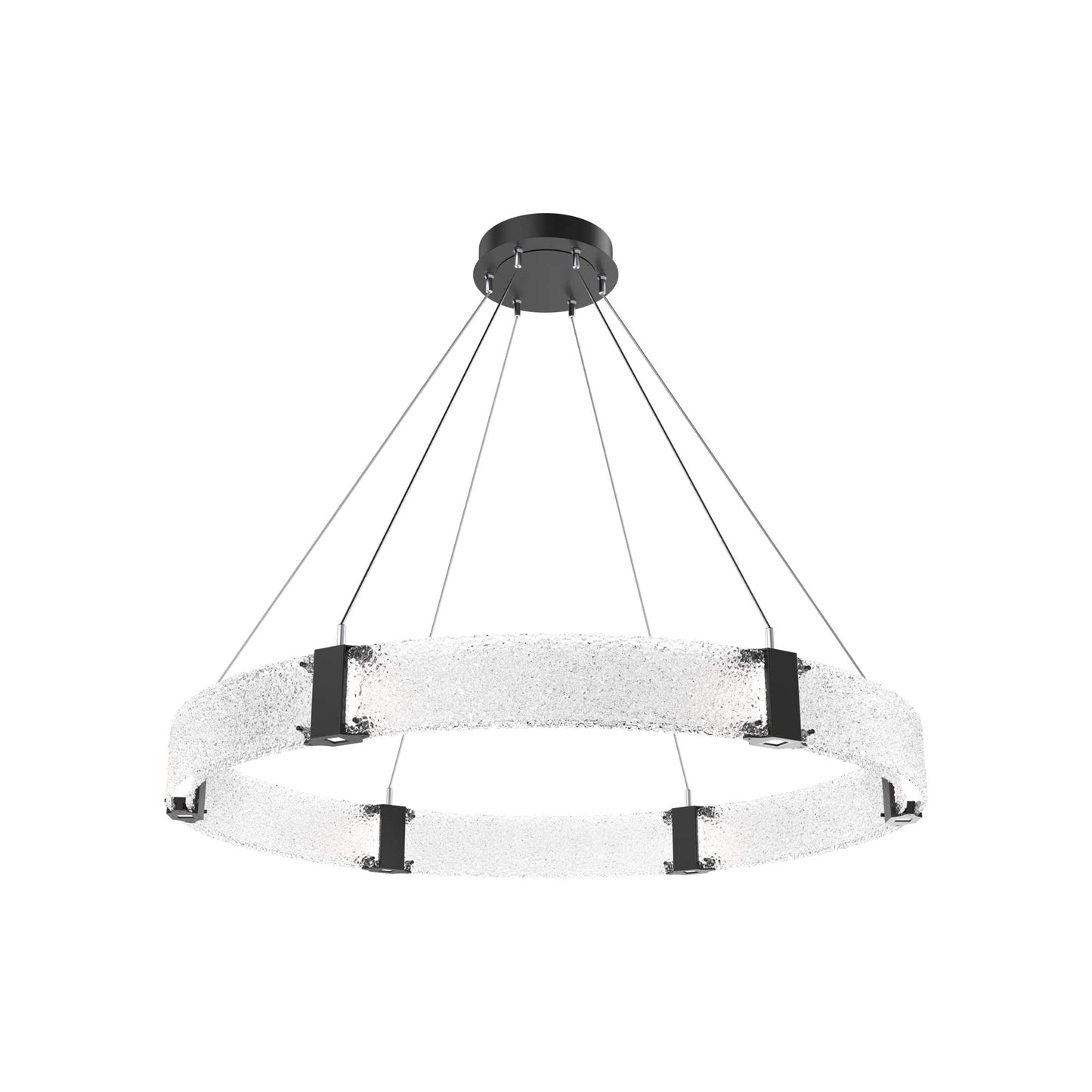 Parallel Ring LED Chandelier in Matte Black/Crystal Rimelight Blown Glass (48-Inch).
