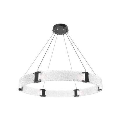 Parallel Ring LED Chandelier in Matte Black/Crystal Rimelight Blown Glass (48-Inch).
