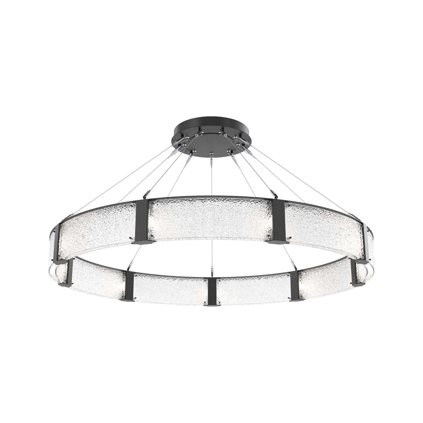 Parallel Ring LED Chandelier in Matte Black/Crystal Rimelight Blown Glass (60-Inch).