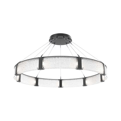 Parallel Ring LED Chandelier in Matte Black/Crystal Rimelight Blown Glass (60-Inch).