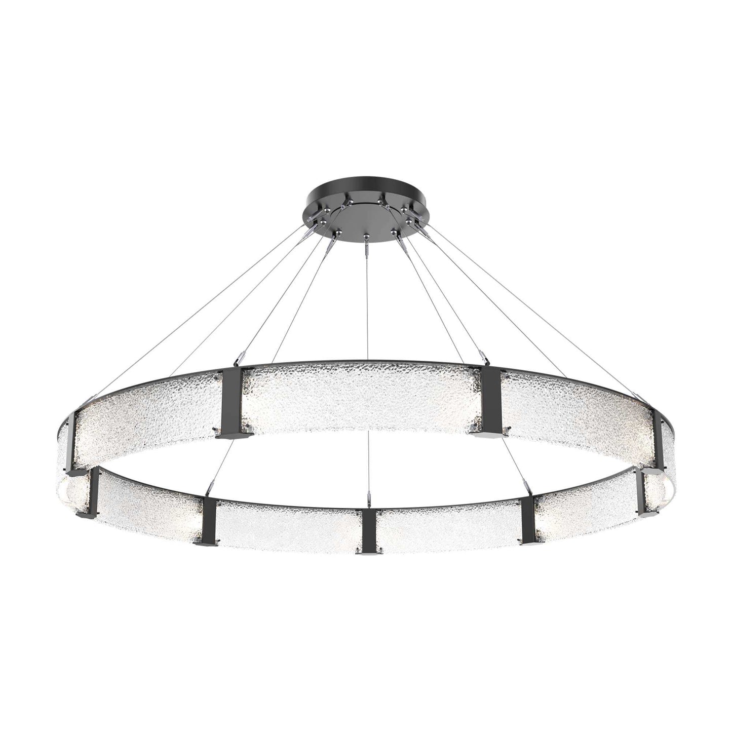 Parallel Ring LED Chandelier in Matte Black/Crystal Rimelight Blown Glass (72-Inch).