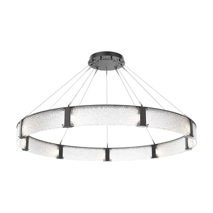 Parallel Ring LED Chandelier in Matte Black/Crystal Rimelight Blown Glass (72-Inch).