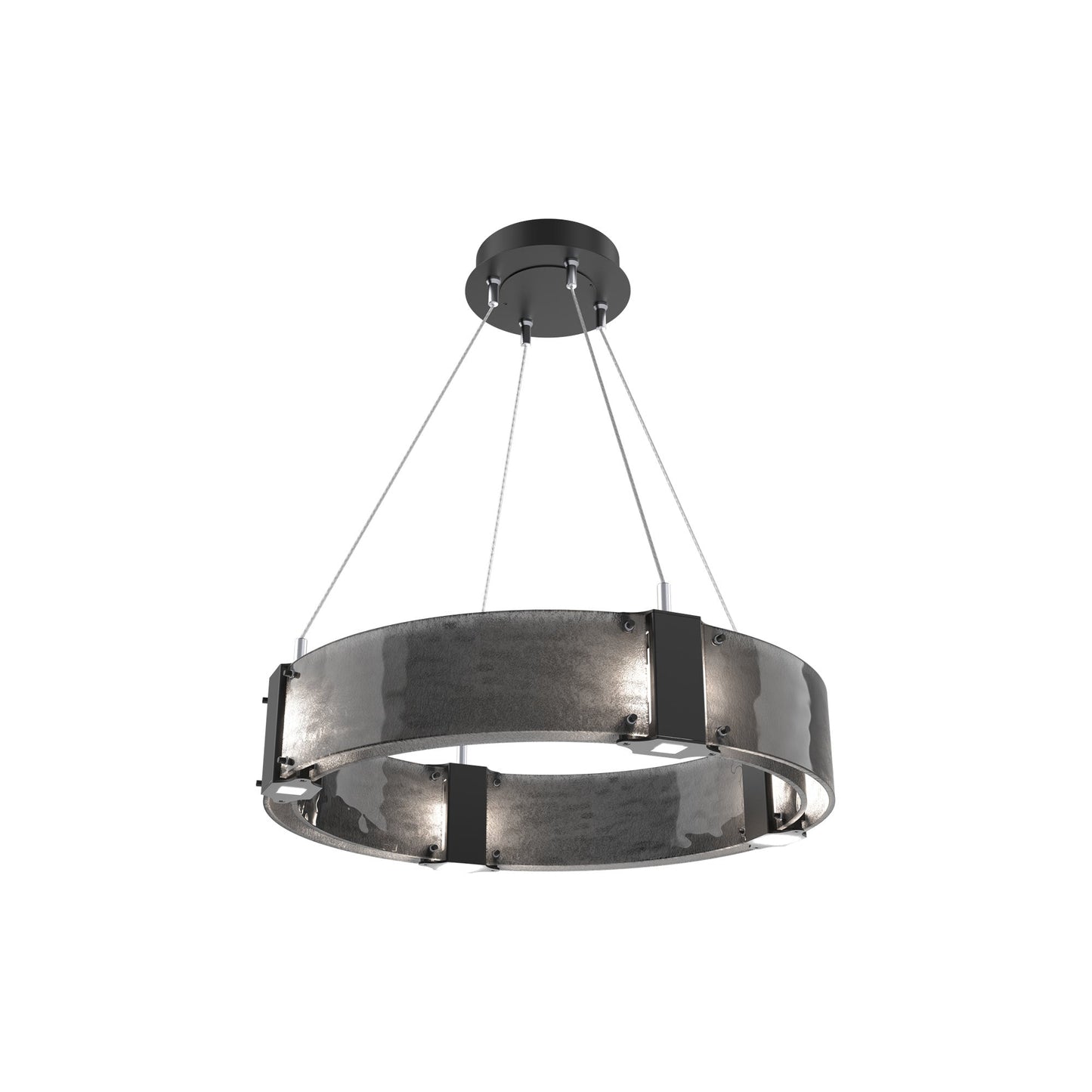 Parallel Ring LED Chandelier in Matte Black/Smoke Granite Blown Glass (23.9-Inch).