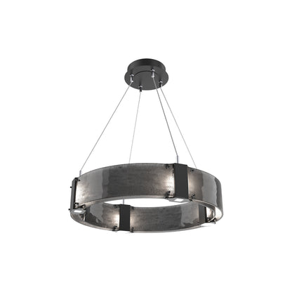 Parallel Ring LED Chandelier in Matte Black/Smoke Granite Blown Glass (23.9-Inch).
