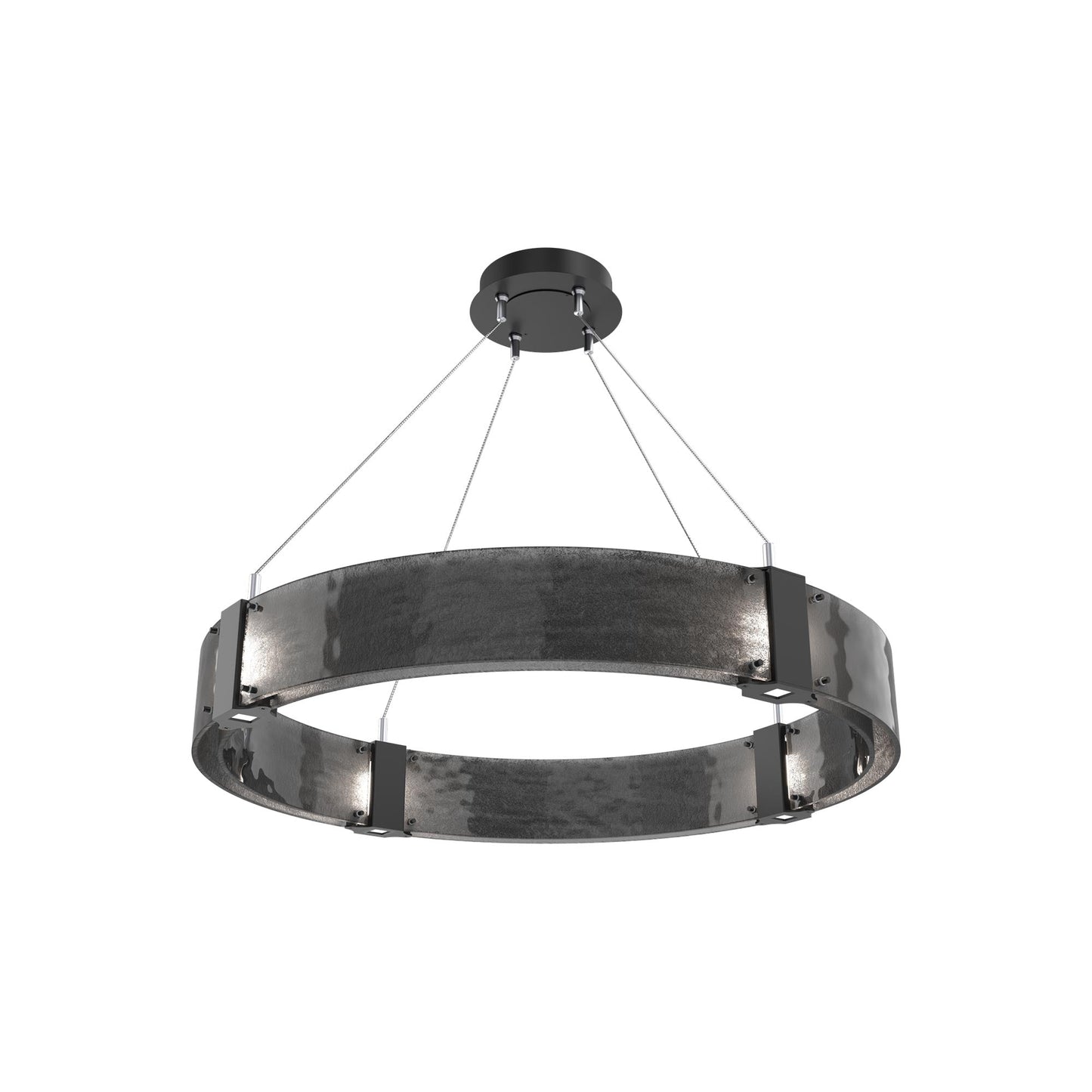 Parallel Ring LED Chandelier in Matte Black/Smoke Granite Blown Glass (32.6-Inch).