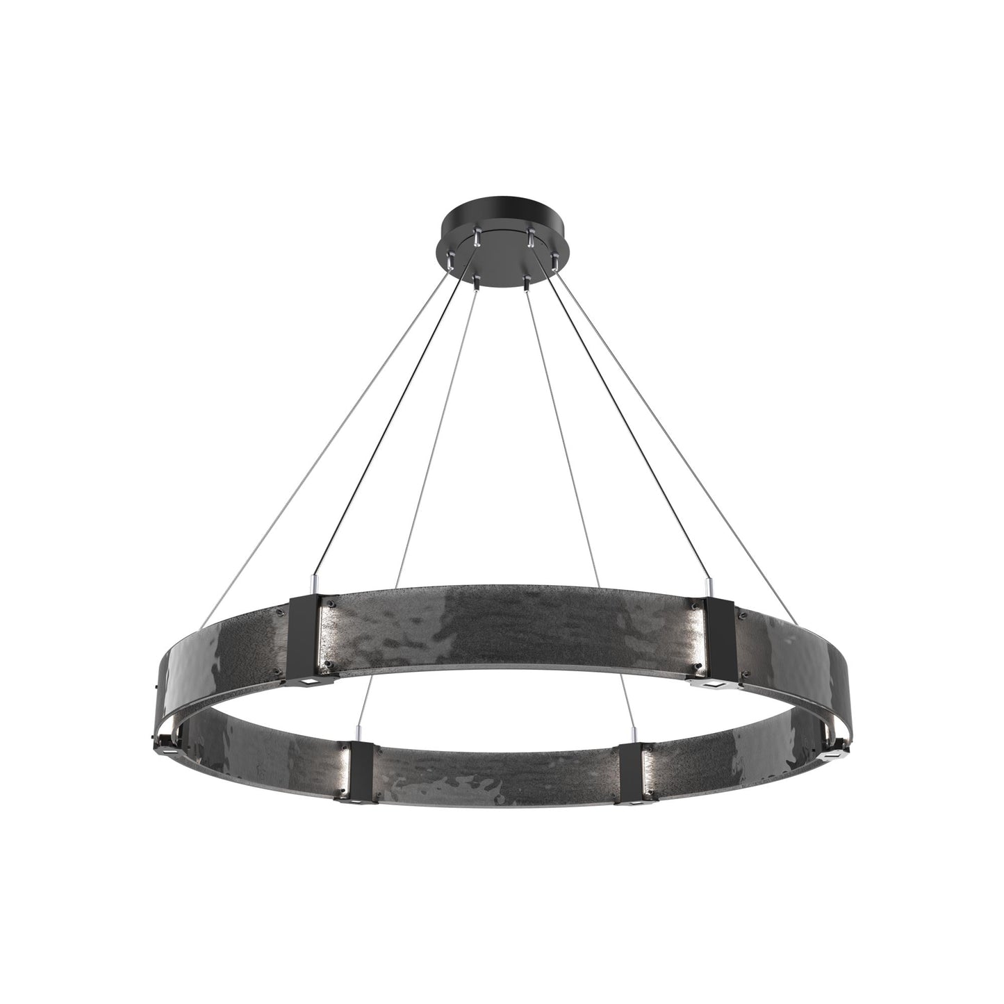 Parallel Ring LED Chandelier in Matte Black/Smoke Granite Blown Glass (48-Inch).