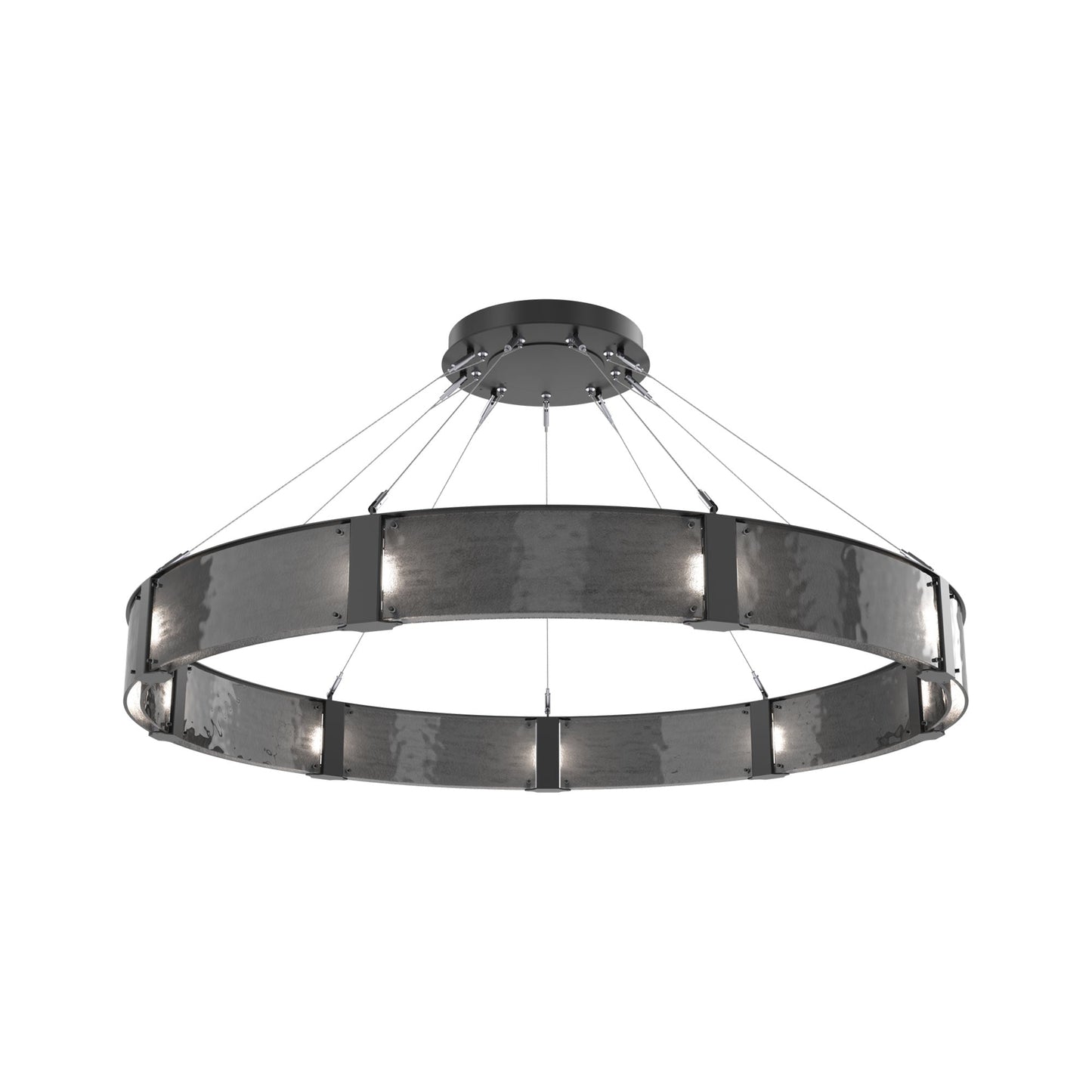 Parallel Ring LED Chandelier in Matte Black/Smoke Granite Blown Glass (60-Inch).